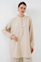 Women's Linen Tunic Trousers Double Set Cream 1080 - 3