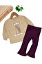 Seasonal 2-3-4-5-6 Years Old Girl's Leaf Printed, Shoulder Ruffles, Spanish Leggings Set - 2