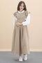 Beige Ruffle Detail Long Sleeve Shirt Girl's Long Cut Dress 20555