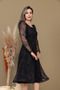 Tulle Glittery Fabric Square Neck Midi Evening Dress - BLACK - 4