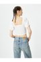 Women's Beige Cutwork Crop T-Shirt - 4