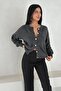 Anthracite Gold Button Detailed Knitwear Cardigan Standard Size Soft Texture - 2