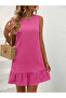Women's Relaxed Fit Ruffled Crinkle Fabric Woven Dress - 4