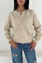 Beige Gold Button Detailed Knitwear Cardigan Standard Size Soft Texture