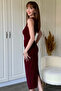 Draped Stone Midi Burgundy Dress - 7