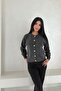 Anthracite Gold Button Detailed Knitwear Cardigan Standard Size Soft Texture - 5