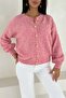 Pink Gold Button Detailed Knitwear Cardigan Standard Size Soft Texture