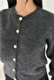 Anthracite Gold Button Detailed Knitwear Cardigan Standard Size Soft Texture - 6