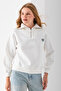 Women's Half Zipper Stone Heart Embroidered 3 Thread Sweatshirt White - 2665 - 4