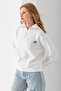 Women's Half Zipper Stone Heart Embroidered 3 Thread Sweatshirt White - 2665 - 5