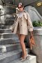 Beige Buttoned Double Breasted Collar Short Women's Trench Coat Mg2509 - 6