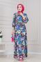 Floral Viscon Dress with Tunnel at the Waist-Blue