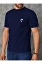 Men's Navy Blue Crew Neck Chest Palm Printed T-Shirt - 7