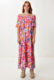 Carmen Collar Patterned Crinkle Dress Lub0206 Pink - 4