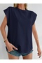 Navy Blue Low Sleeve Cotton Knitted Basic T-Shirt |   Crew Neck Regular Fit Single Jersey Fabric Casual Summer Sleeveless Women's T-Shirt - 5