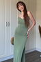 Sandy Fabric Degaje Collar Khaki Long Dress - 8