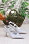 1182-09 Fls Satin Printed Open Back Heeled Women's Shoes - 5