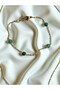 Aventurine Natural Stone Detailed Women's Necklace and Bracelet Set with Steel Chain - 2