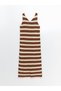 Lcwaikiki classic brown v-neck striped women's knitwear dress - 6