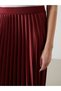 Lcwaikiki Classic Burgundy Elastic Waist Satin Women's Pleated Skirt - 3