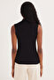 Women's Regular Fit Classic Cut Viscose Fabric Turtleneck Zero Sleeve Black Blouse - 8