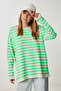 Women's Green Cream Striped Oversize Sweater Ki̇00162 - 2