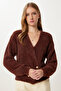 Women's Brown Soft Bearded Knit Cardigan NF00066 - 2