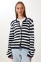 Women's Ecru and Navy Striped Knit Cardigan with Padded Shoulders US00859 - 3