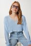 Women's Sky Blue Ripped Detailed Crop Knitwear Sweater Ki̇00148 - 2