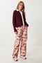 Women's Burgundy Shirt Collar Contrast Knitwear Cardigan Yy00260 - 3