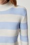 Women's Ecru Blue Striped Crop Ribbed Knitwear Sweater Ki̇00158 - 5