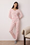 Pembe %100 Pamuklu Çiçekli Kurdele/Fiyonklu Fitilli/Pointel Örme Pijama Takımı THMAW26PT00070 - 2