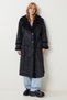 Women's Black Faux Fur Oversize Nubuck Coat Kt00031 - 4