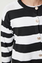 Women's Black White Stylish Buttoned Striped Knitwear Cardigan Ub00476 - 4