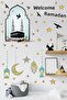 Ramadan Welcome Wall Glass Sticker - Ornamental Color with Kabe Birds and Lantern Figures