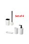 Set of 4 Bathroom Set Toothbrush Holder Soap Dispenser Toilet Brush White Plastic