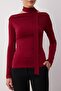 Bordo Şal Detaylı Fitted/Vücuda Oturan Esnek Örme Bluz TWOAW25BZ00107 - 3
