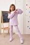 Lila Gül Aplikeli Düz Örme Kız Çocuk Dokulu Sweatshirt ve Eşofman Alt-Üst Takım TKDAW25AU00023