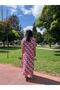 Pink Patterned V-Neck Casual Summer Dress – Asymmetric Cut 38-50 Size Compatible - 4