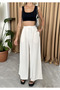 Stone 100% Cotton Side Button Wide Leg Trousers - 3508