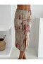 Women's Elastic Waist Front Slit Pencil Lycra Fabric Midi Length Skirt - 2