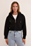 3 İplik Basic Crop-Sweatshirt mit Kapuze - 2