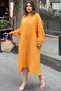 Women's Mustard Balloon Sleeve, Judge Collar, Anti-Sweat Cotton, Imported Muslin Fabric, Long Loose Dress - 7