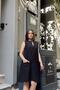 Black Sleeveless Collar Slit, Hidden Double Pocket, A-Line Comfortable Midi Dress - 2