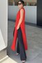Women's Red Sleeveless, Round Neck, Deep Slit, A-Line Lycra Tunic Dress - 2