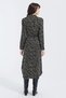 Women's Khaki Leopard Print Slit Long Sleeve Classic Collar Maxi Length, Long Comfortable and Casual Dress - 6
