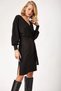 Women's Black Double Breasted Collar Slit Detailed Long Sleeve Belted Relaxed Cut Midi Length Above Knee Dress - 2