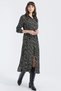 Women's Khaki Leopard Print Slit Long Sleeve Classic Collar Maxi Length, Long Comfortable and Casual Dress - 2