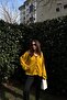 Women's Mustard Scuba Fabric, Silver Button Detail, Loose Jacket Blouse - 6
