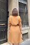 Camel Long Sleeve, Deep Shirt Collar Tie Waist Pocket Button Front, A-line Loose Dress - 5
